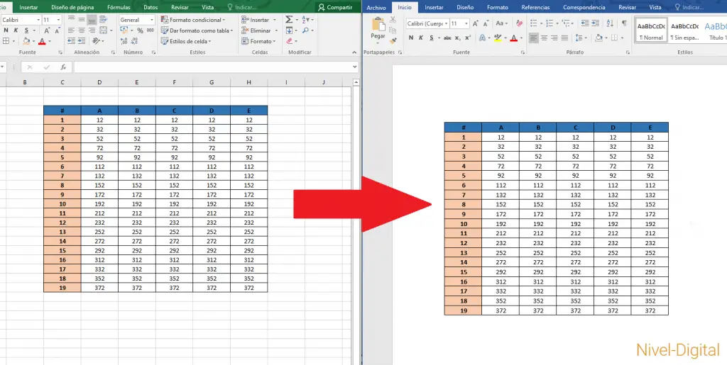 Pega fácilmente una tabla de Excel a Word NivelDigital